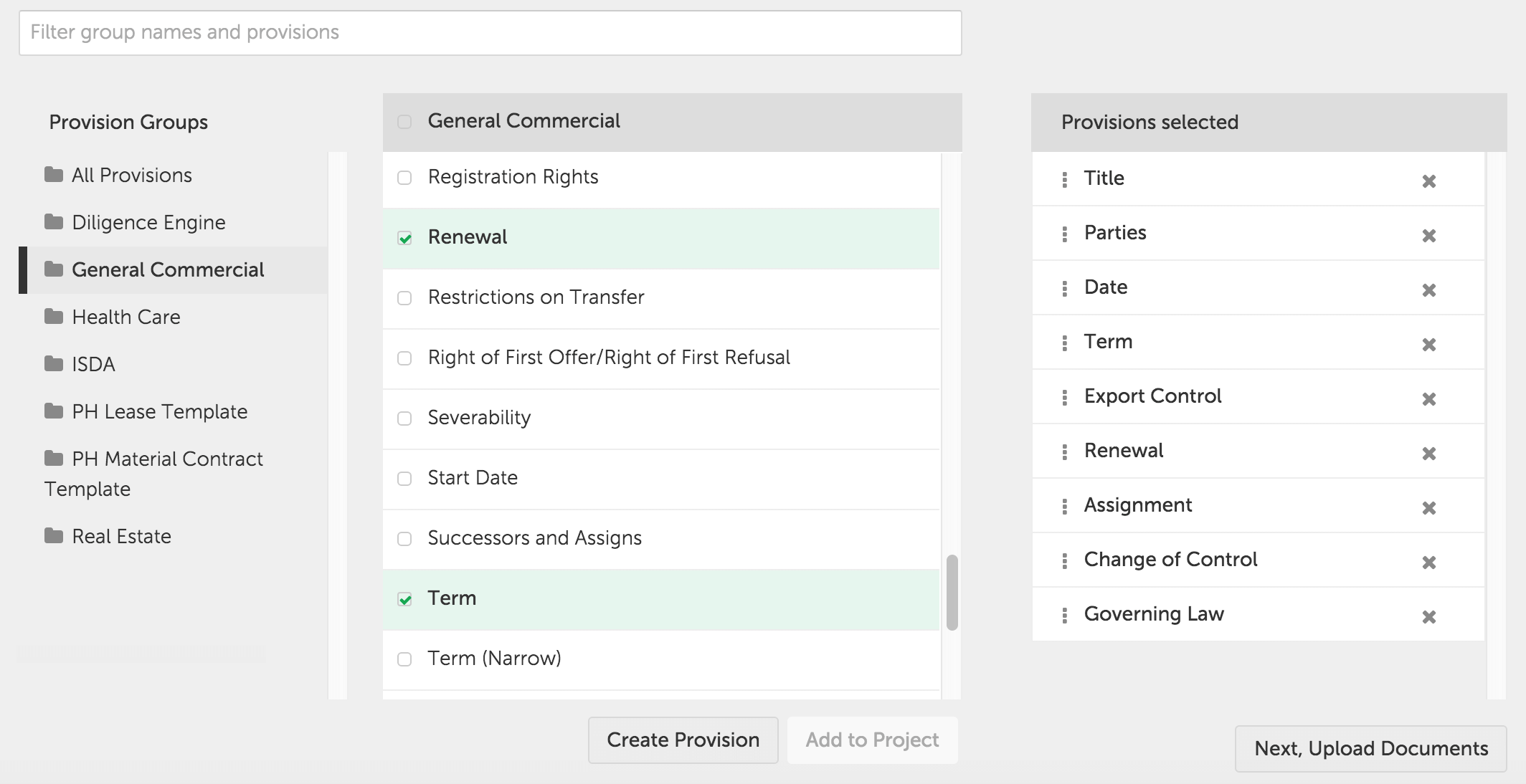 Kira contract analysis assignments and folders